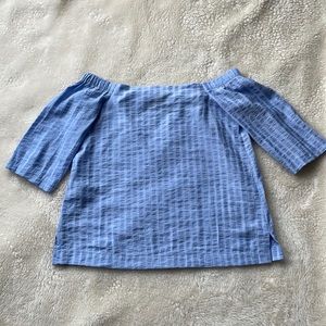 Ann Taylor Off the Shoulder Blue Striped Blouse XS